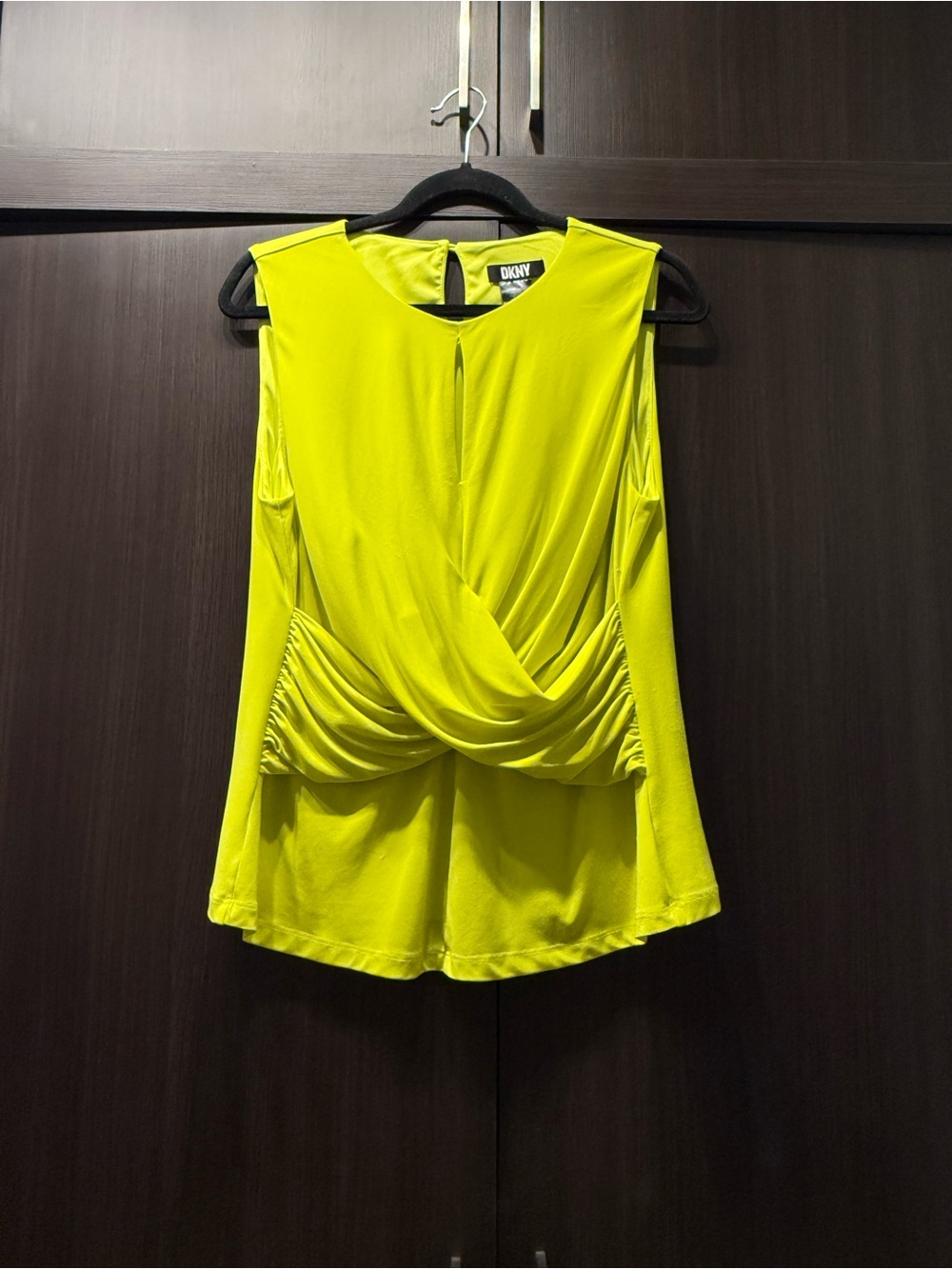 DKNY Neon Yellow Draped Front Sleeveless Blouse